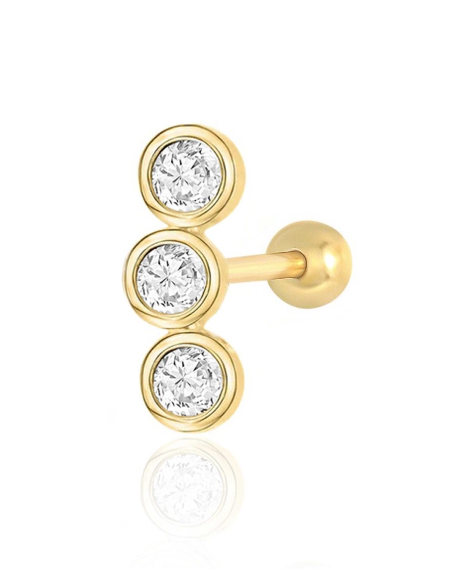 Studs Impuria Jewelry | Toki Triple Crystal Bezel Ear Piercing Earring Stud