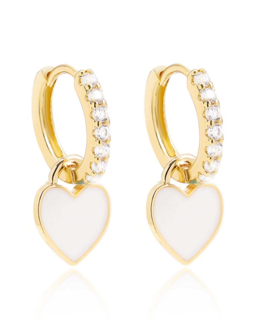 Hoops Impuria Jewelry | Sweetheart Enamel Heart Charm Drop Crystal Pave Eternity Hoop Huggie Earrings