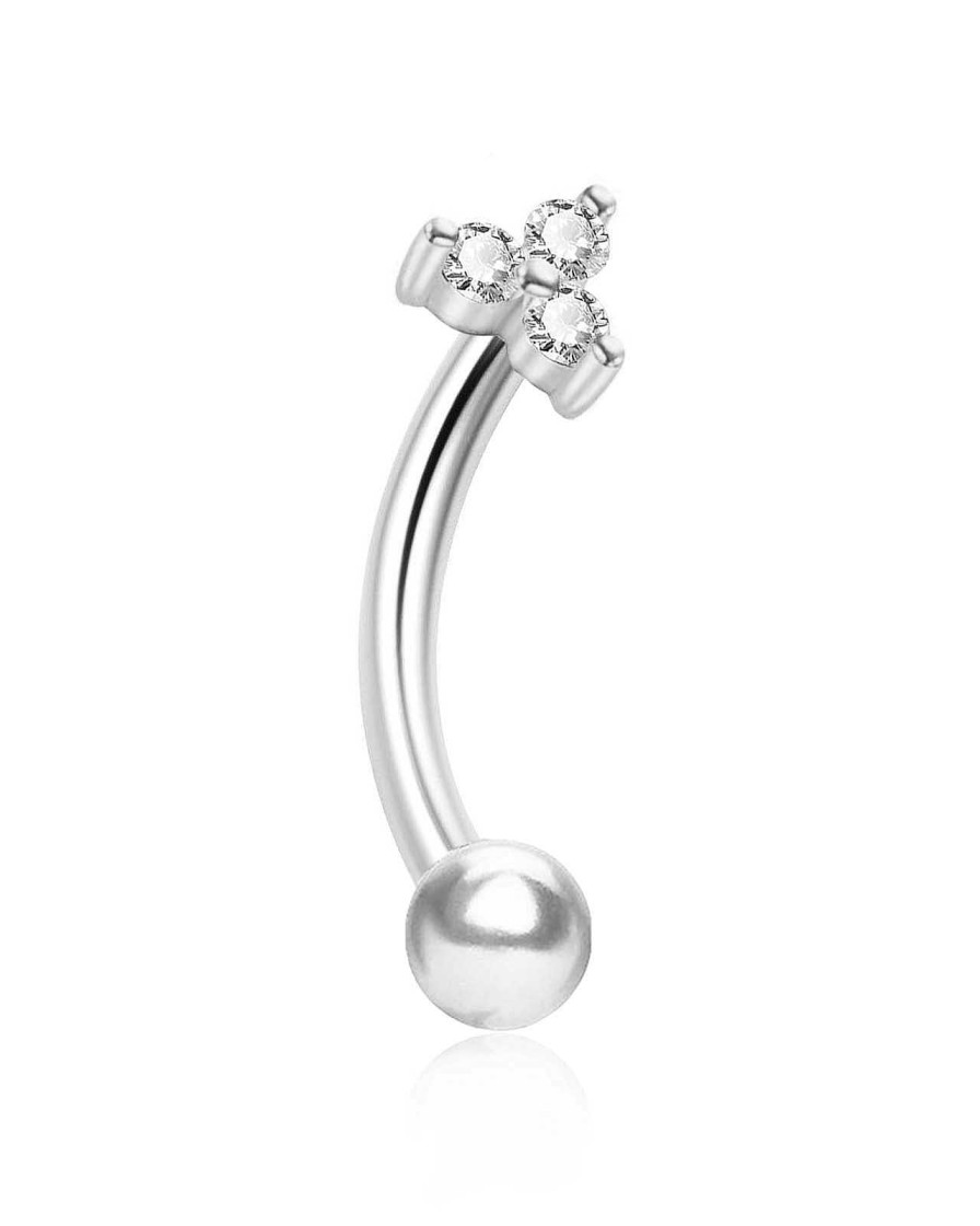 Curved Barbells Impuria Jewelry | Triad Triple Crystal Rook Ear Piercing Jewelry Curved Barbell Silver - 1 Piece