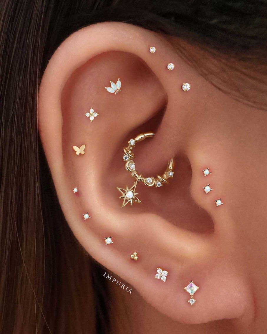 Studs Impuria Jewelry | Moonlit Triple Opal Marquise Ear Piercing Earring Stud