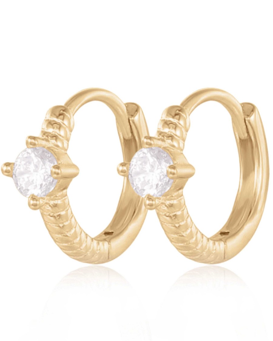 Huggie Earrings Impuria Jewelry | Entwined Crystal Braided Twist Eternity Hoop Huggie Earrings Gold - 1 Pair