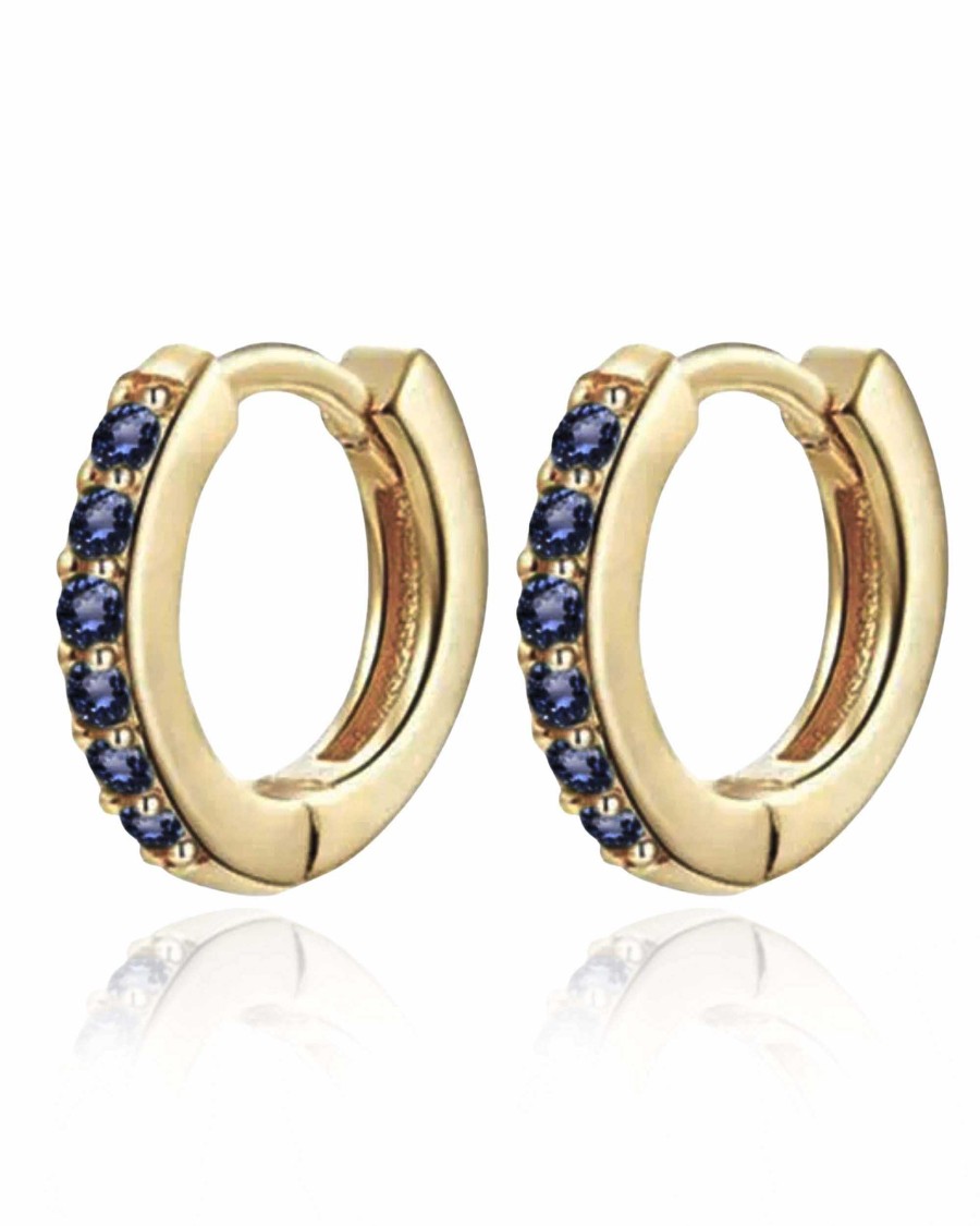 Hoops Impuria Jewelry | Colbalt Blue Crystal Pave Eternity Hoop Huggie Earrings Gold