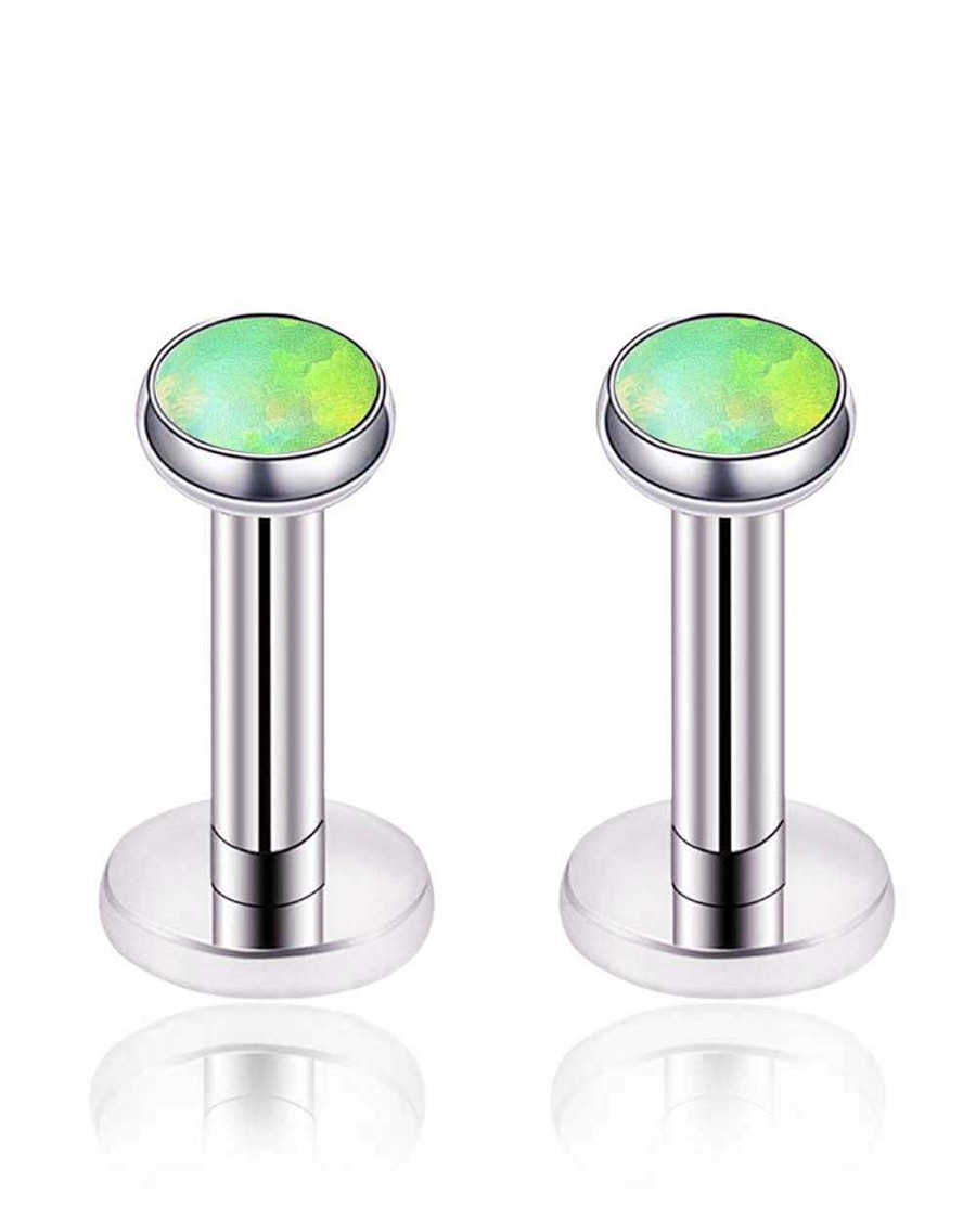 Flat Back Studs Impuria Jewelry | Vivid Colorful Opal Bezel Ear Piercing Earring Stud Set