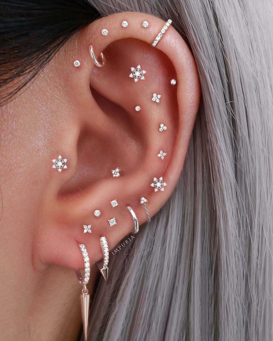 Huggie Earrings Impuria Jewelry | Eli Crystal Pave Single Spike Eternity Hoop Huggie Earrings