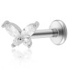 Flat Back Studs Impuria Jewelry | Moonlight Crystal Butterfly Ear Piercing Earring Stud Set Silver - 1 Piece