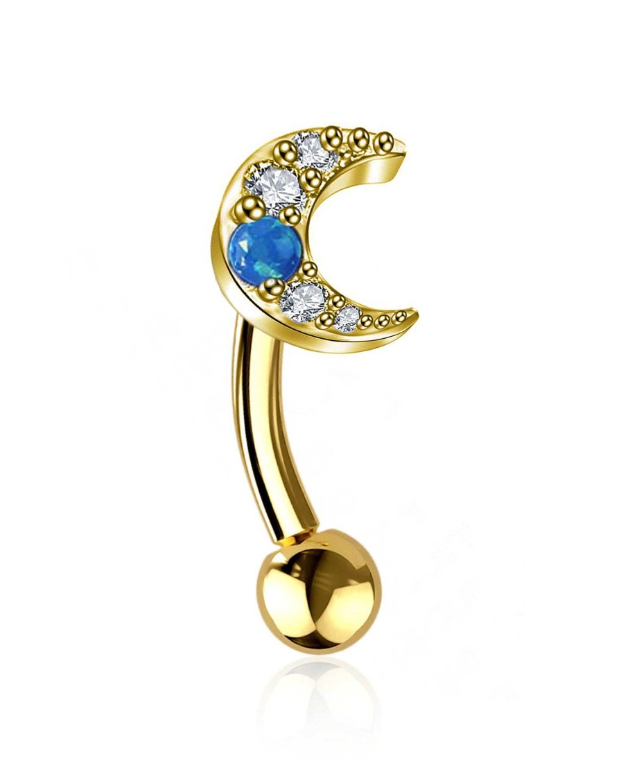 Curved Barbells Impuria Jewelry | Luna Crystal Moon Rook Piercing Jewelry Curved Barbell Gold