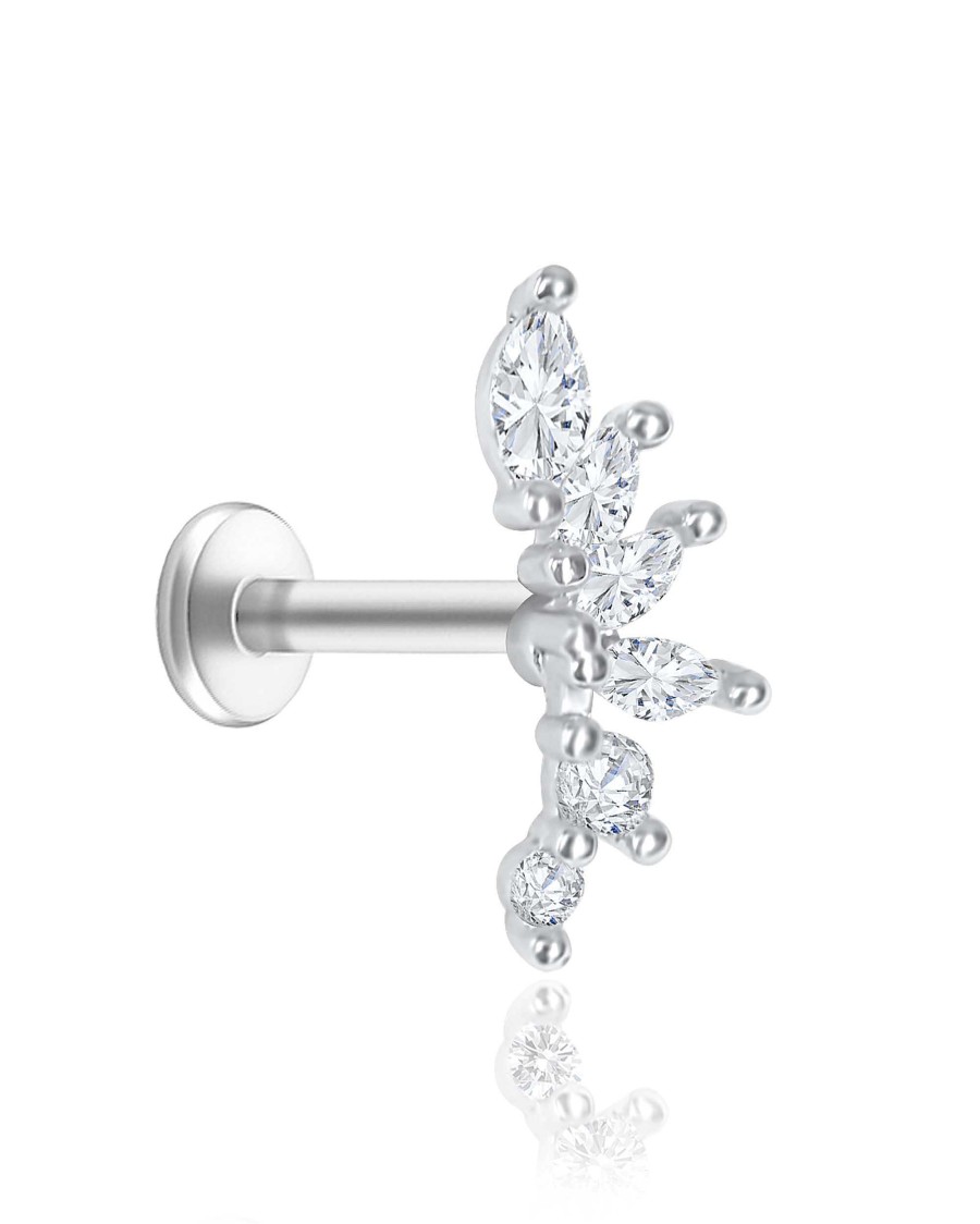 Studs Impuria Jewelry | Dynasty Six Crystal Prong Leaf Ear Piercing Earring Stud