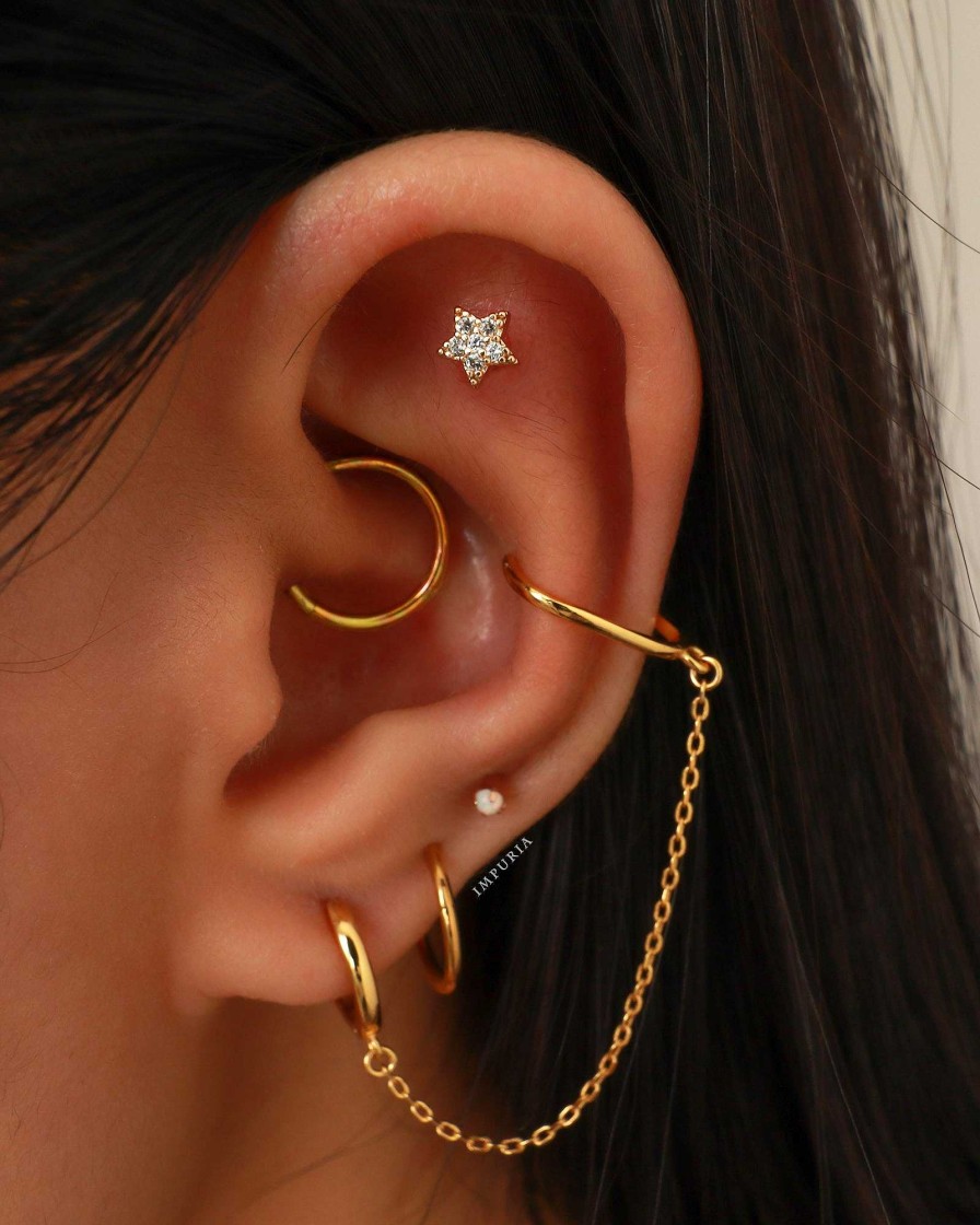 Flat Back Studs Impuria Jewelry | Sirius Crystal Star Ear Piercing Earring Stud Set Gold