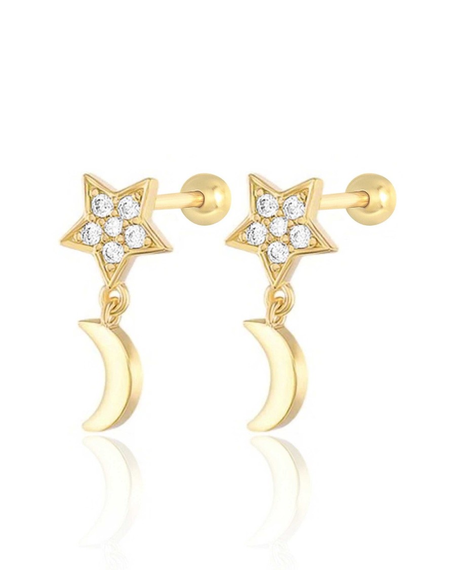 Studs Impuria Jewelry | Polarius Star Moon Drop Ear Piercing Earring Stud Set