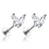 Studs Impuria Jewelry | Mai Crystal Two Leaf Lotus Ear Piercing Earring Stud Set Silver