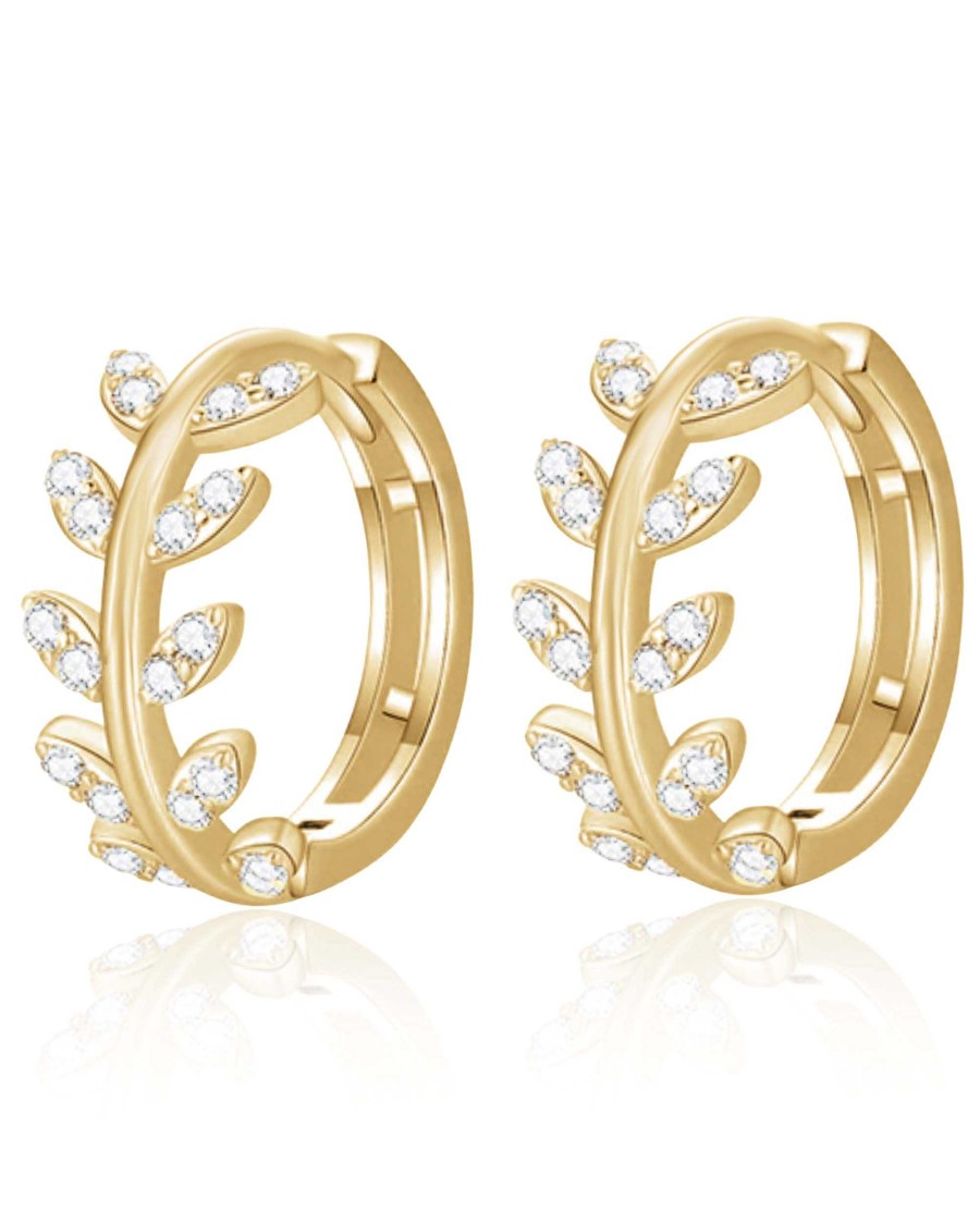 Hoops Impuria Jewelry | Vine Crystal Leaf Eternity Hoop Huggie Earrings