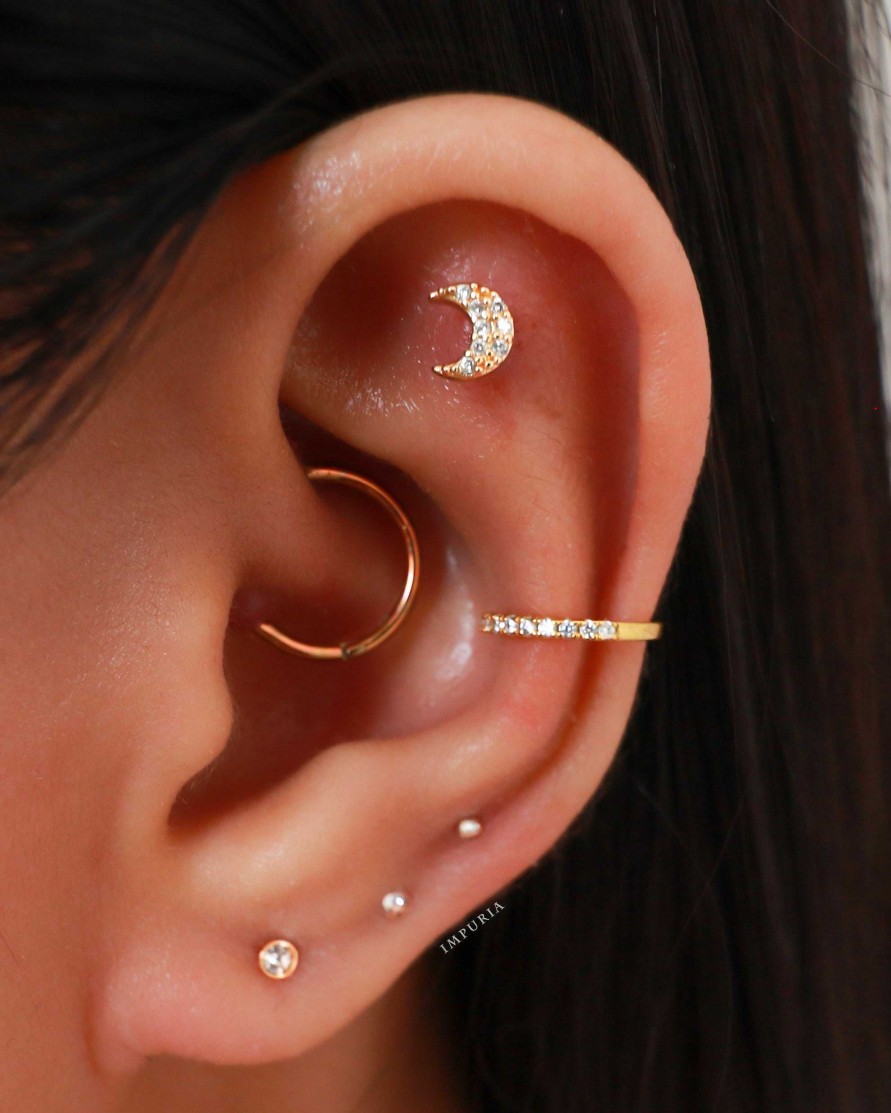 Flat Back Studs Impuria Jewelry | Serena Crystal Moon Ear Piercing Earring Stud Set