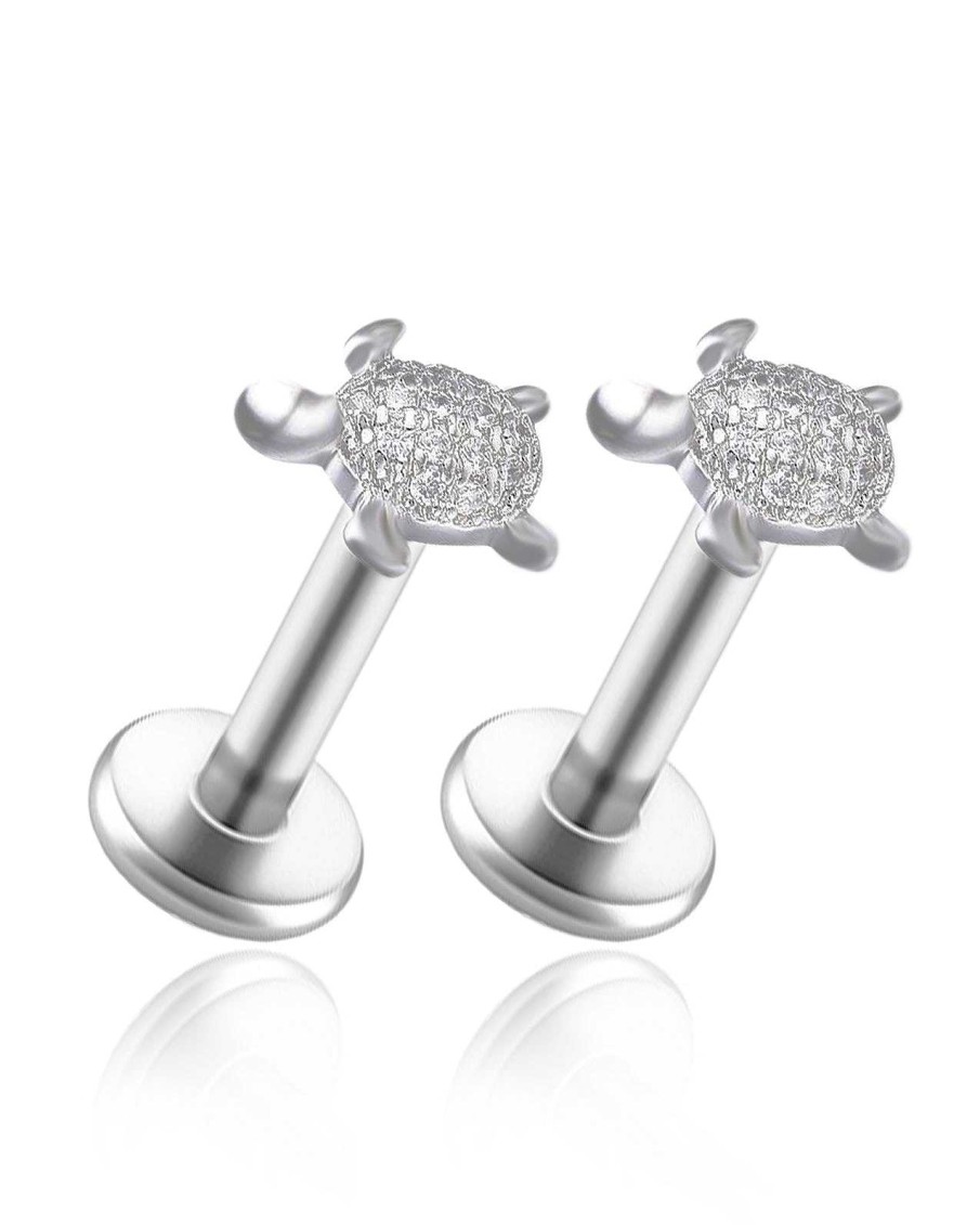 Studs Impuria Jewelry | Shelly Turtle Polished Ear Piercing Earring Stud Set Silver