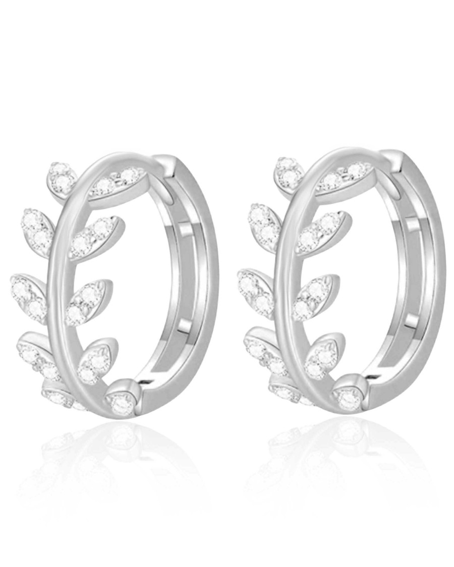 Huggie Earrings Impuria Jewelry | Vine Crystal Leaf Eternity Hoop Huggie Earrings