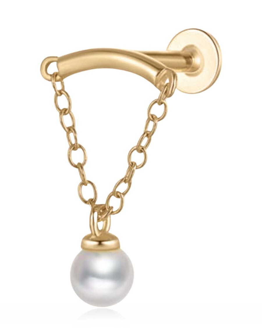 Hidden Helix Impuria Jewelry | Absolute Hidden Helix Pearl Chain Drop Ear Piercing Earring Stud Gold - 1 Piece