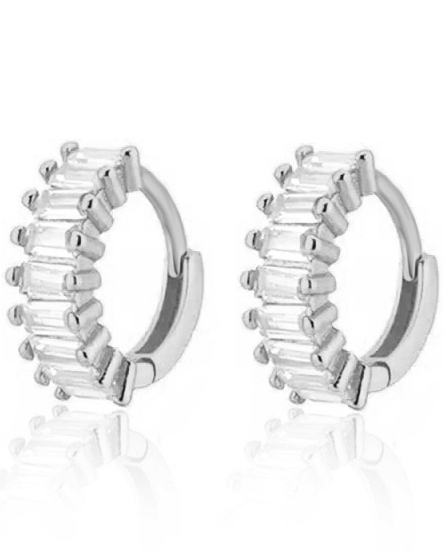 Hoops Impuria Jewelry | Genevieve Crystal Baguette Eternity Hoop Huggie Earrings