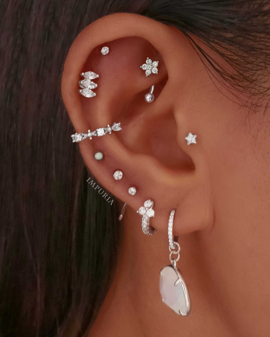 Flat Back Studs Impuria Jewelry | Trois Triple Crystal Marquise Ear Piercing Earring Stud Set Silver