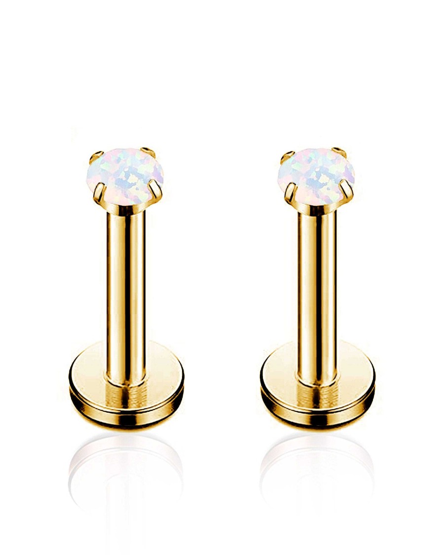 Flat Back Studs Impuria Jewelry | Aura Opal Sparkle Threaded Prong Ear Piercing Earring Stud Set