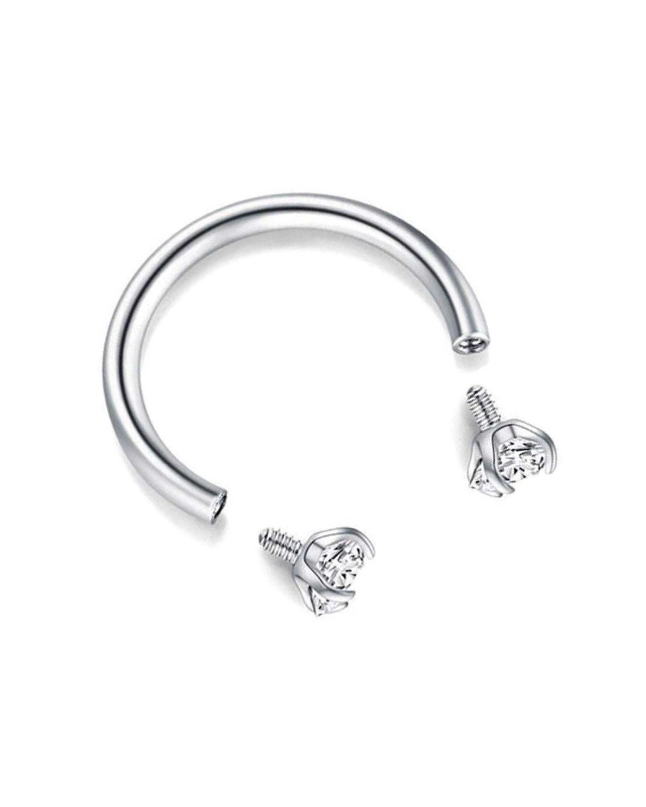 Hoops Impuria Jewelry | Sparkle Crystal Prong Polished Horseshoe Hoop Ring Silver - 1 Piece