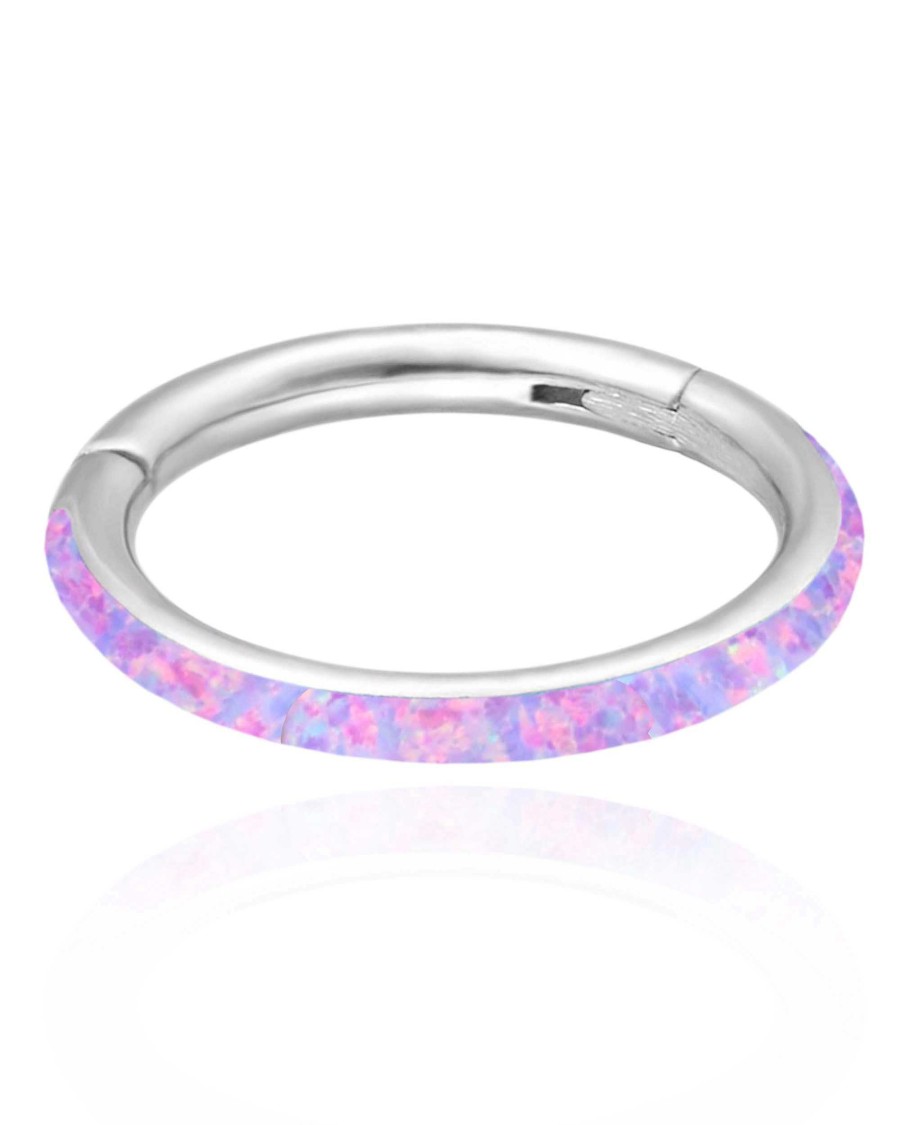 Hoop Clickers Impuria Jewelry | Glimmer Opal Eternity Hinged Segment Hoop Ring Clicker