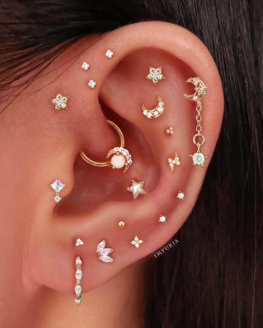 Studs Impuria Jewelry | Serena Crystal Moon Ear Piercing Earring Stud Set