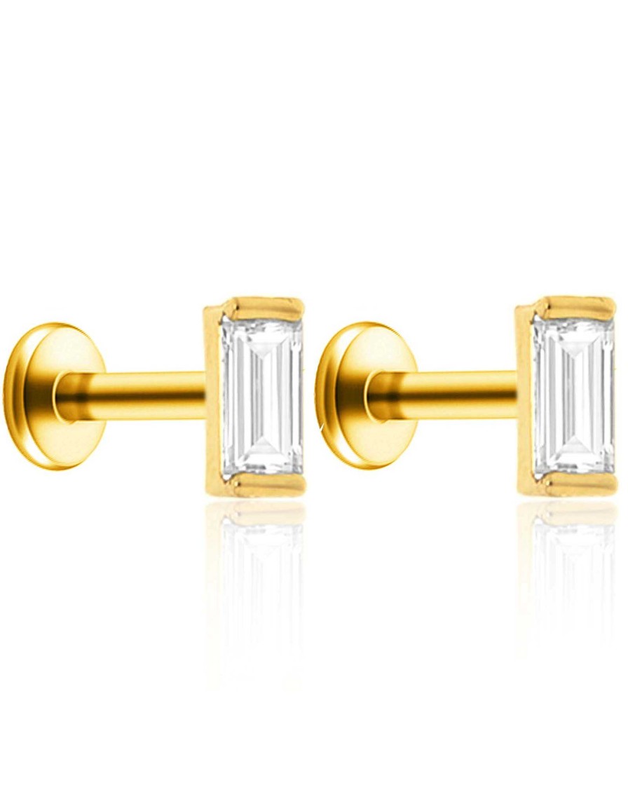 Flat Back Studs Impuria Jewelry | Lucine Baguette Crystal Ear Piercing Earring Stud Set