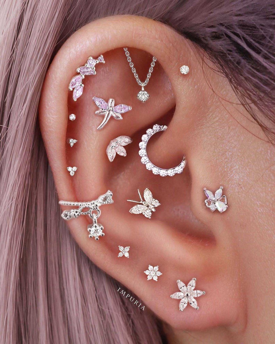 Flat Back Studs Impuria Jewelry | Enchanted Aurora Borealis Butterfly Crystal Ear Piercing Earring Stud Silver - 1 Piece