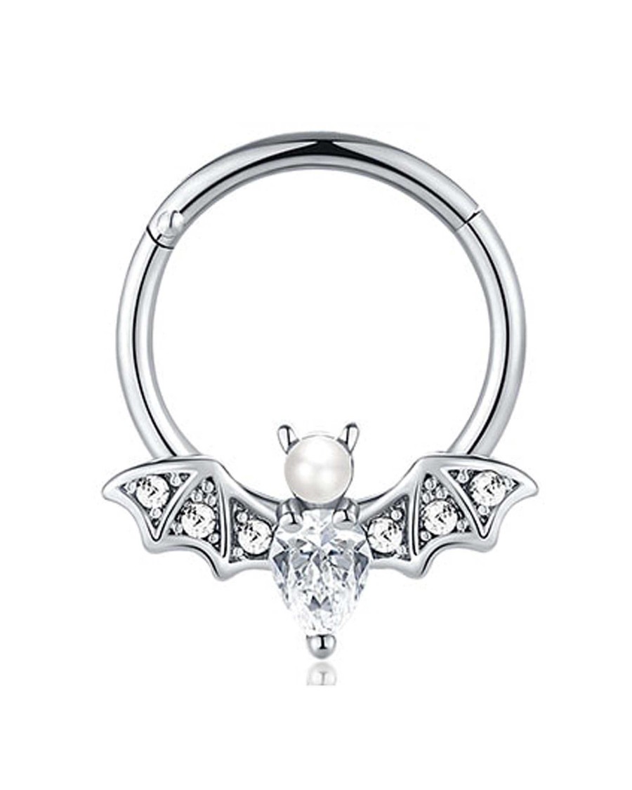 Hoops Impuria Jewelry | Vanita Pearl & Crystal Bat Ear Piercing Ring Hoop Clicker