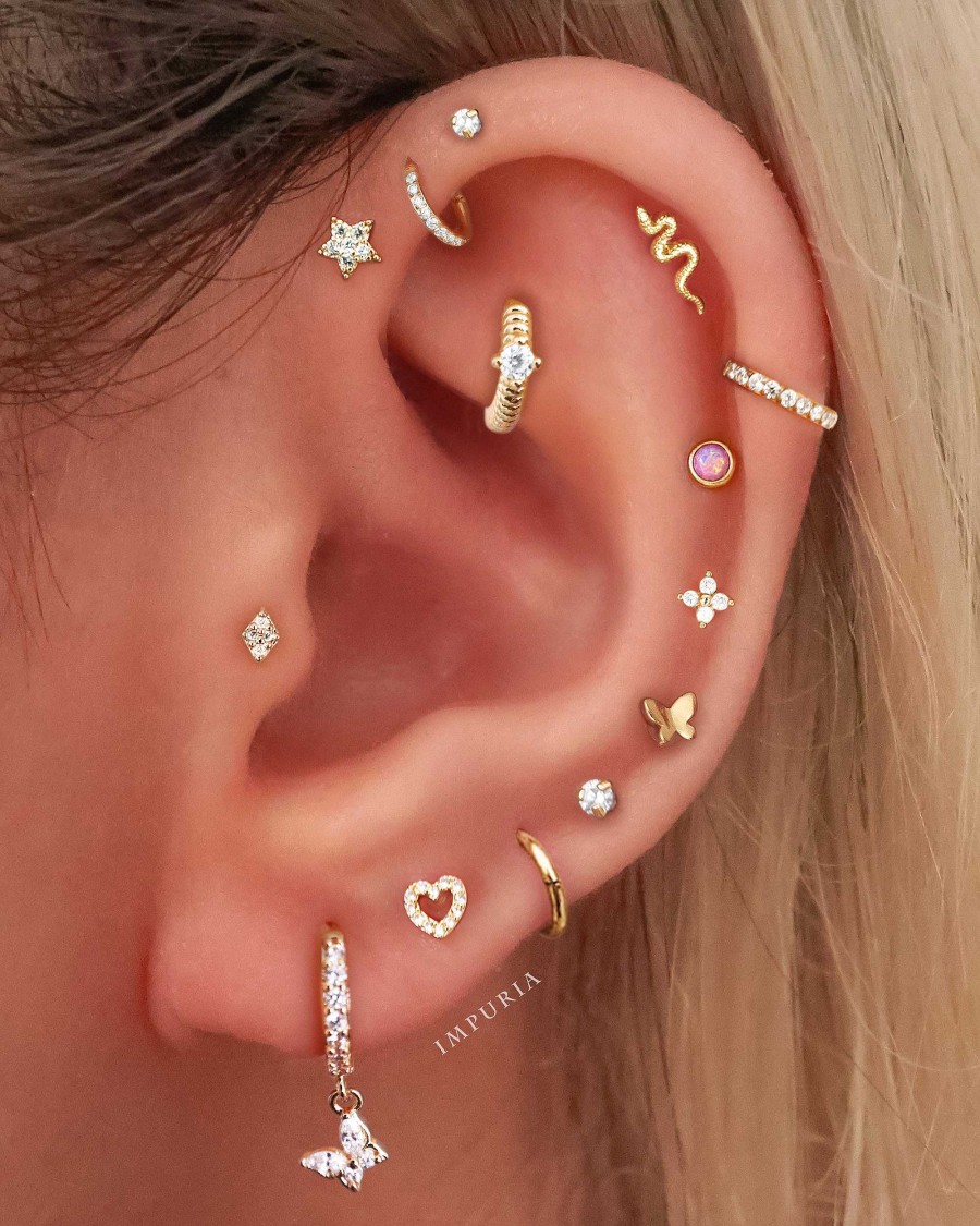 Flat Back Studs Impuria Jewelry | Amor Crystal Heart Ear Piercing Earring Stud Set