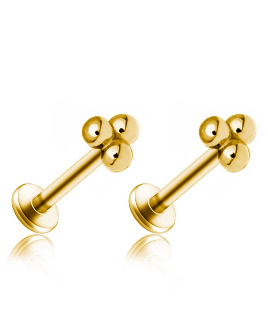 Flat Back Studs Impuria Jewelry | Trinity Polished Triple Ball Milgrain Threaded Ear Piercing Earring Studs Set