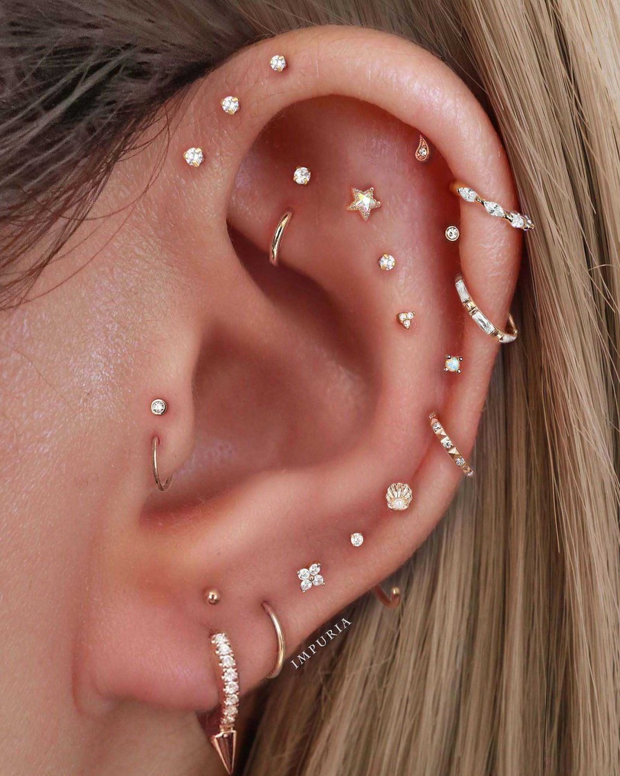 Studs Impuria Jewelry | Solar Aurora Borealis Crystal Star Ear Piercing Earring Stud Gold - 1 Piece