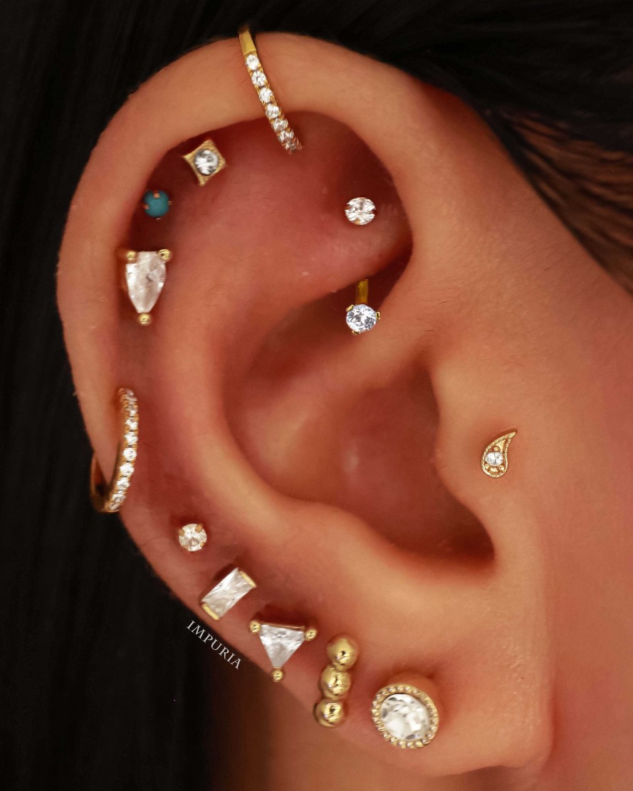 Flat Back Studs Impuria Jewelry | Orb Triple Ball Polished Ear Piercing Earring Stud Set Gold