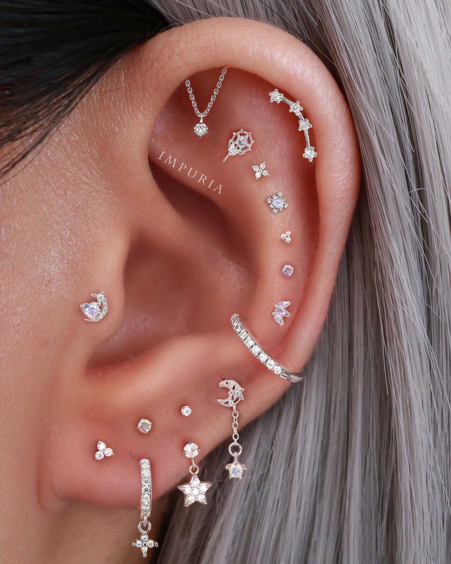 Studs Impuria Jewelry | Shrina Aurora Borealis Crystal Fleur Ear Piercing Earring Stud Silver - 1 Piece