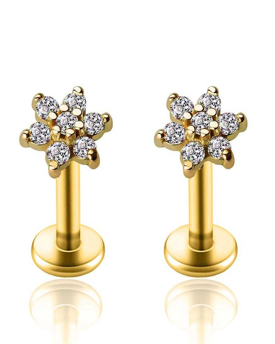 Flat Back Studs Impuria Jewelry | Miki Crystal Flower Ear Piercing Earring Stud Set